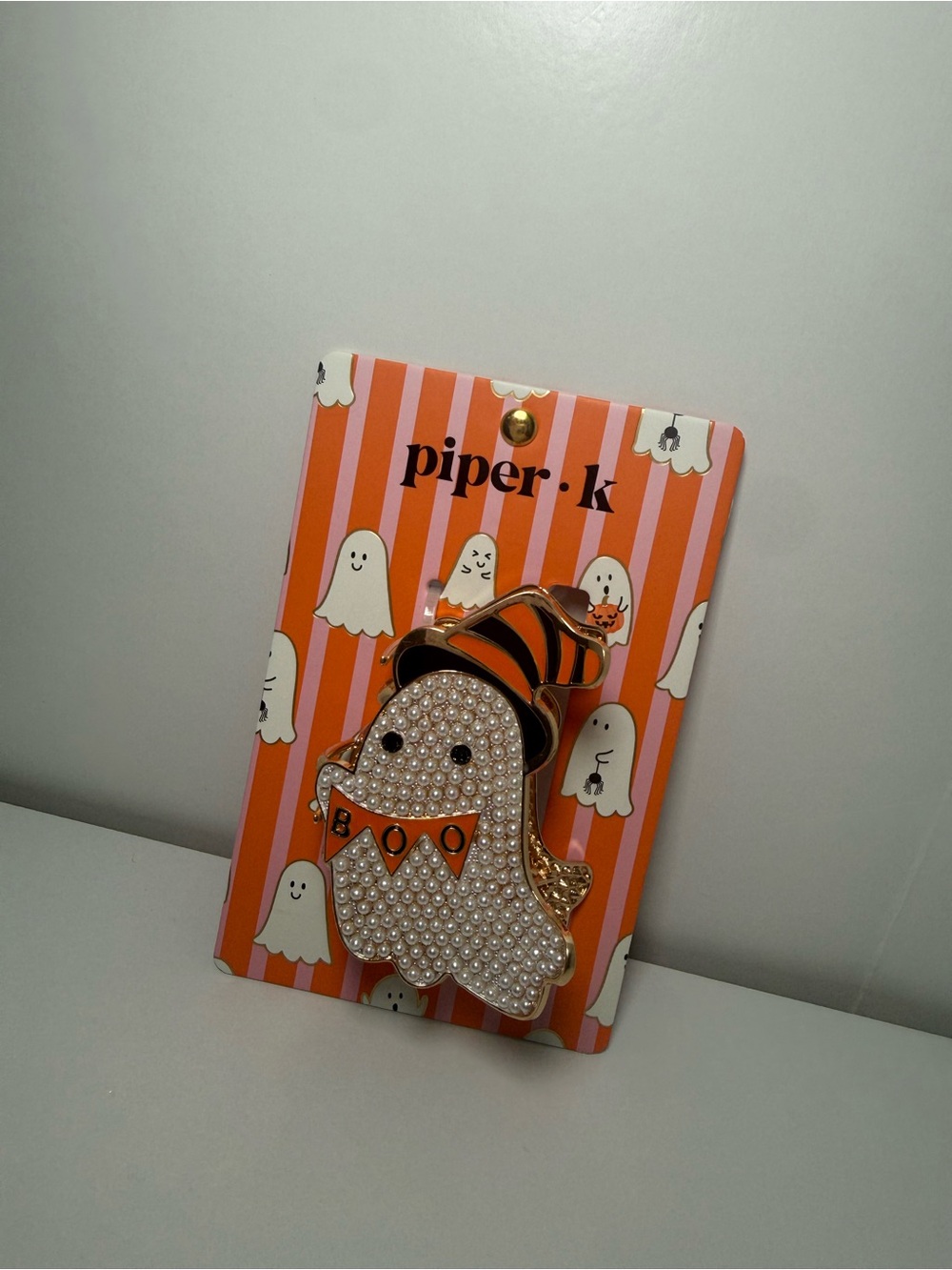 Piper Pearl Ghost Pin with Orange and Black Hat